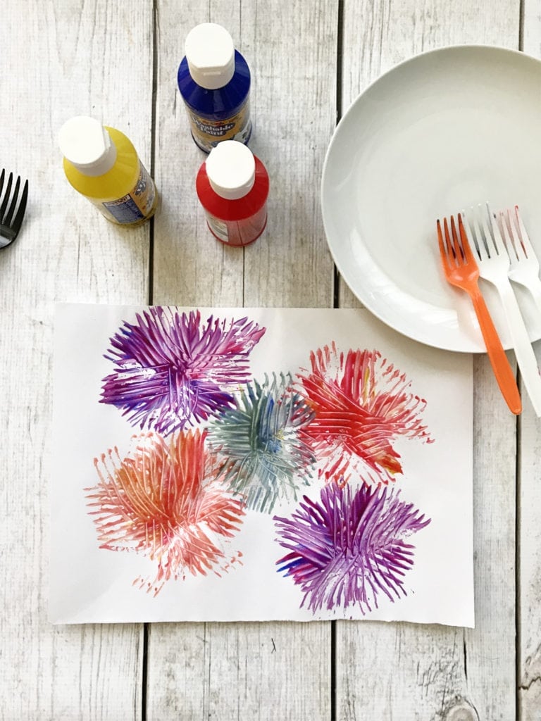 Festive Fork Fireworks Craft Teaches Color Combos