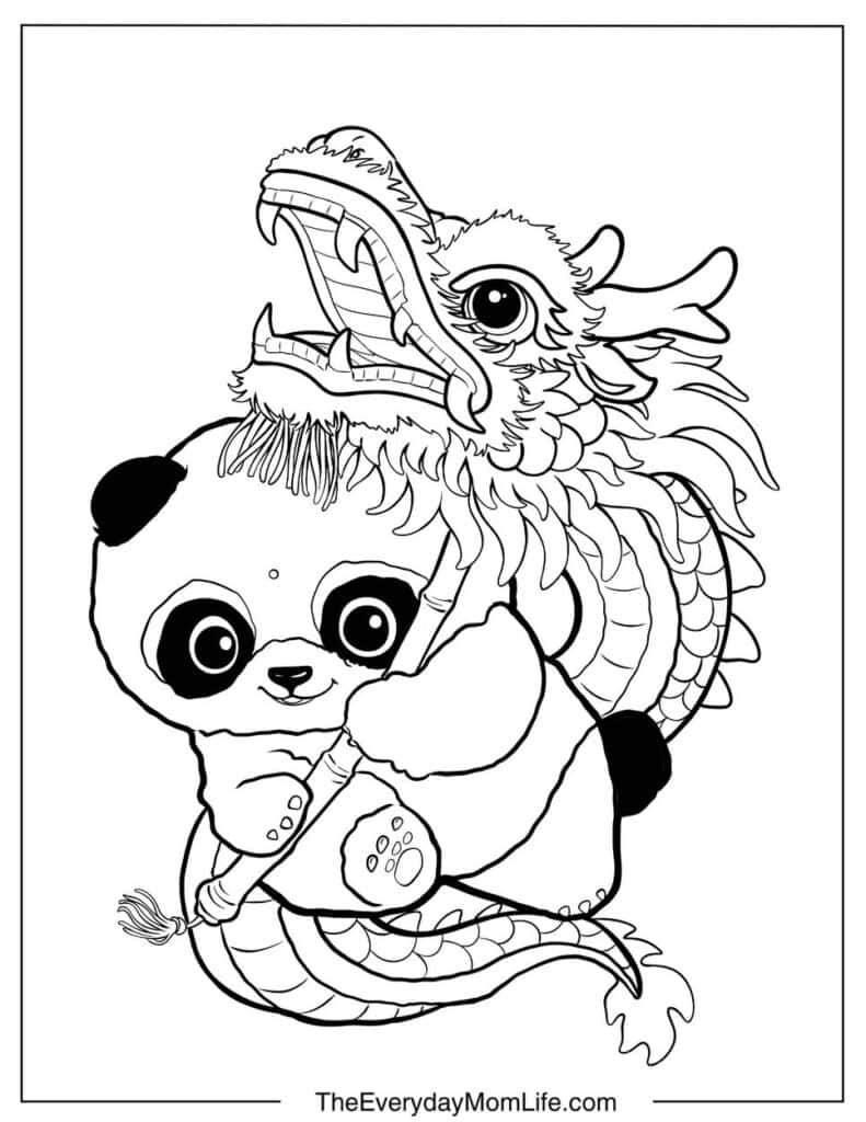 Baby Panda Dancing with a Dragon