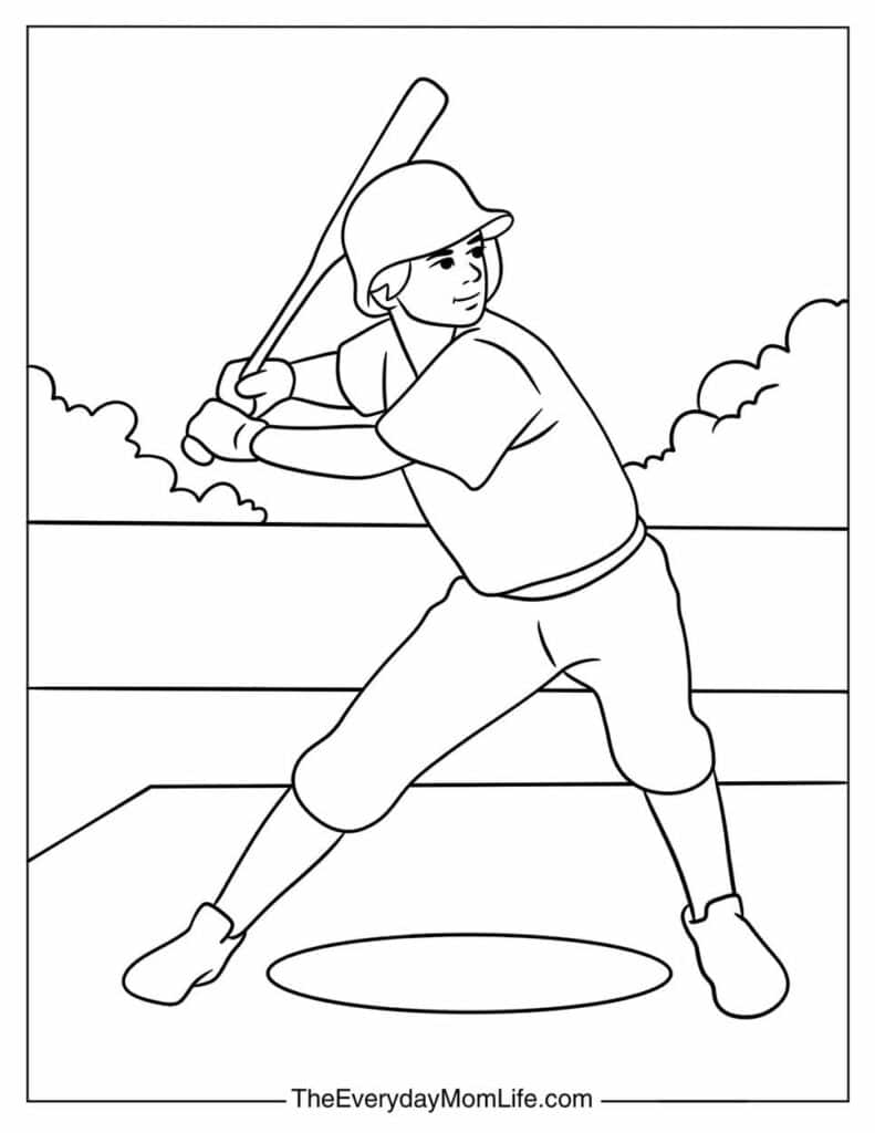 Baseball Player Easy for Kids to Color