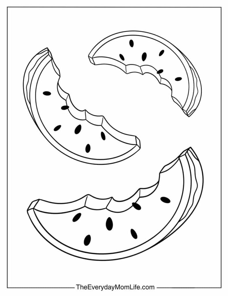 Bitten Watermelon Slices Coloring Page