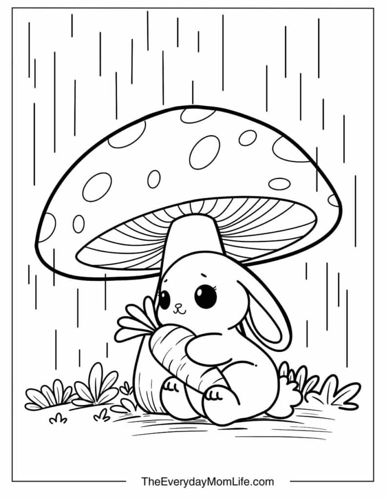 Bunny Under the Mushroom