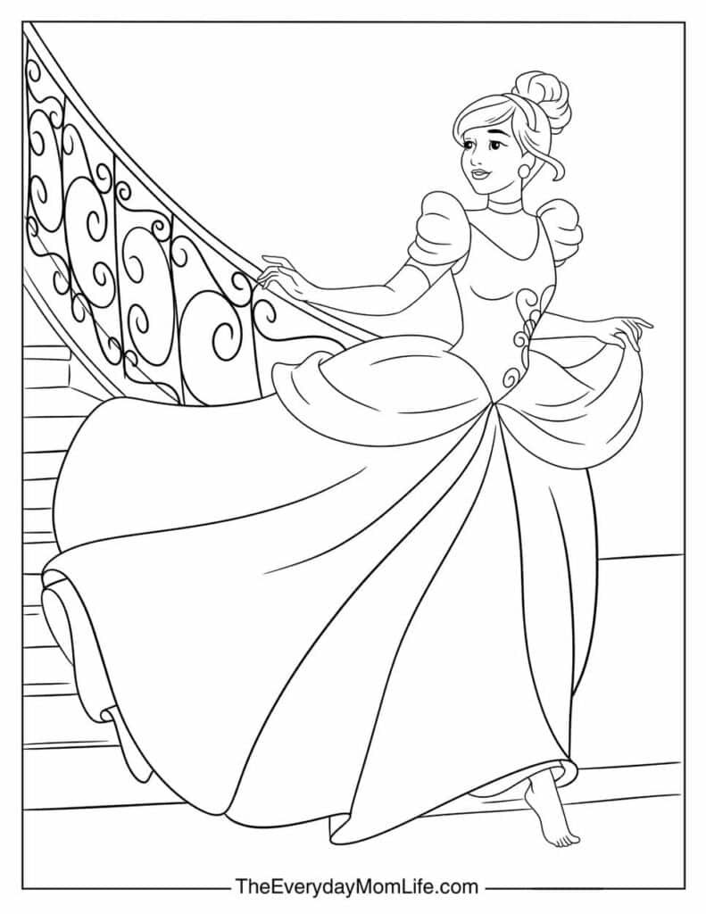 Cinderella's Midnight Escape Coloring Page