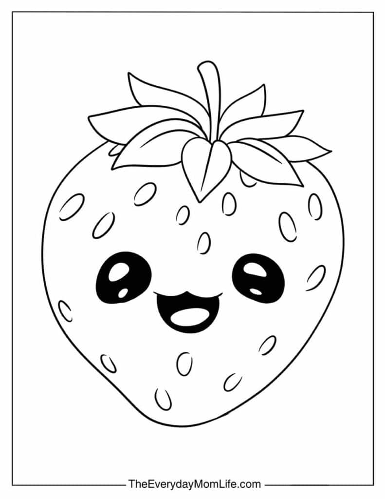 Cute Strawberry Coloring Page for Kids