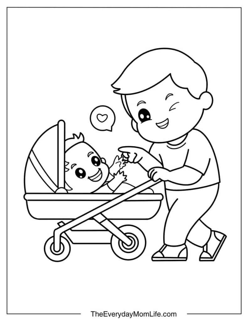 Dad Playing with Baby in Stroller