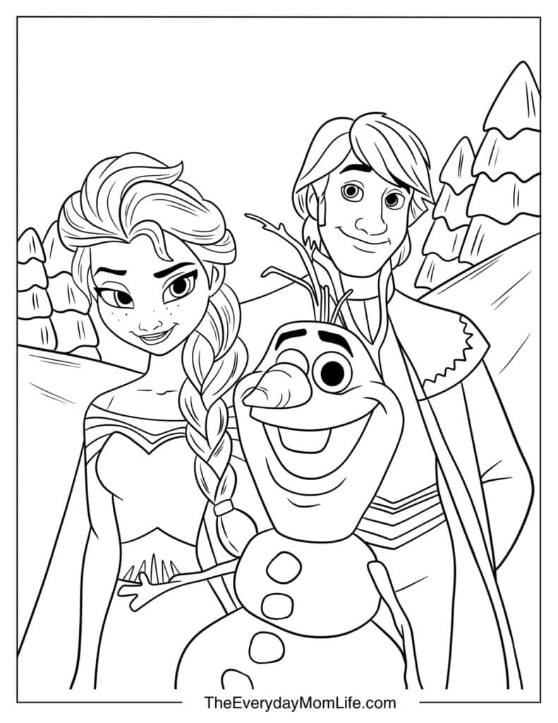 Elsa, Kristoff, and Olaf