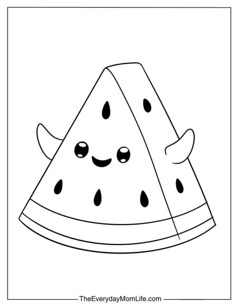 Happy Watermelon Face Coloring Page