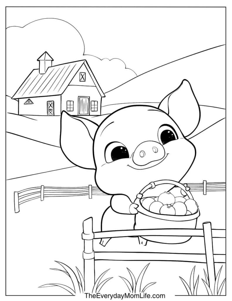 Pig with a Fruit Basket on the Farm