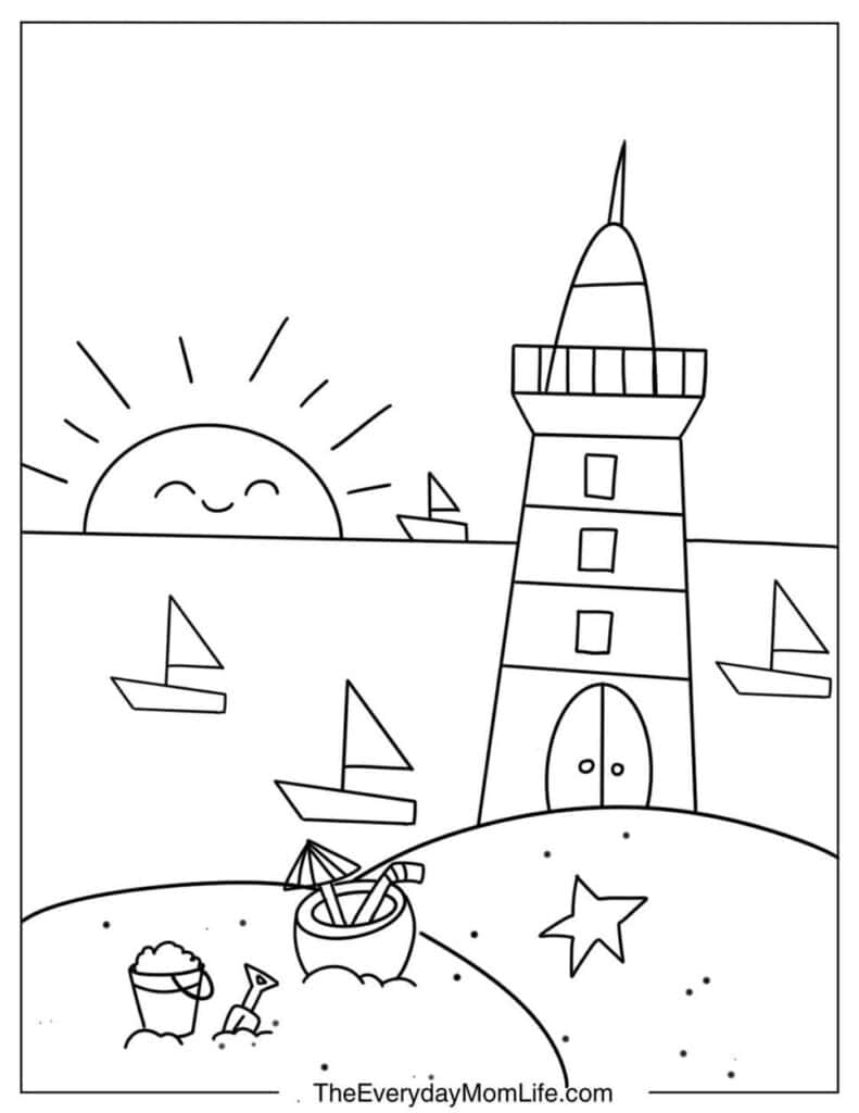 Simple Beach Coloring Page