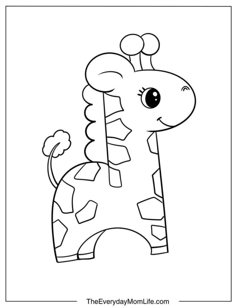 Simple Kawaii Giraffe Coloring Page