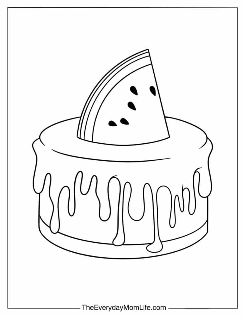 Simple Watermelon Cake Coloring Page