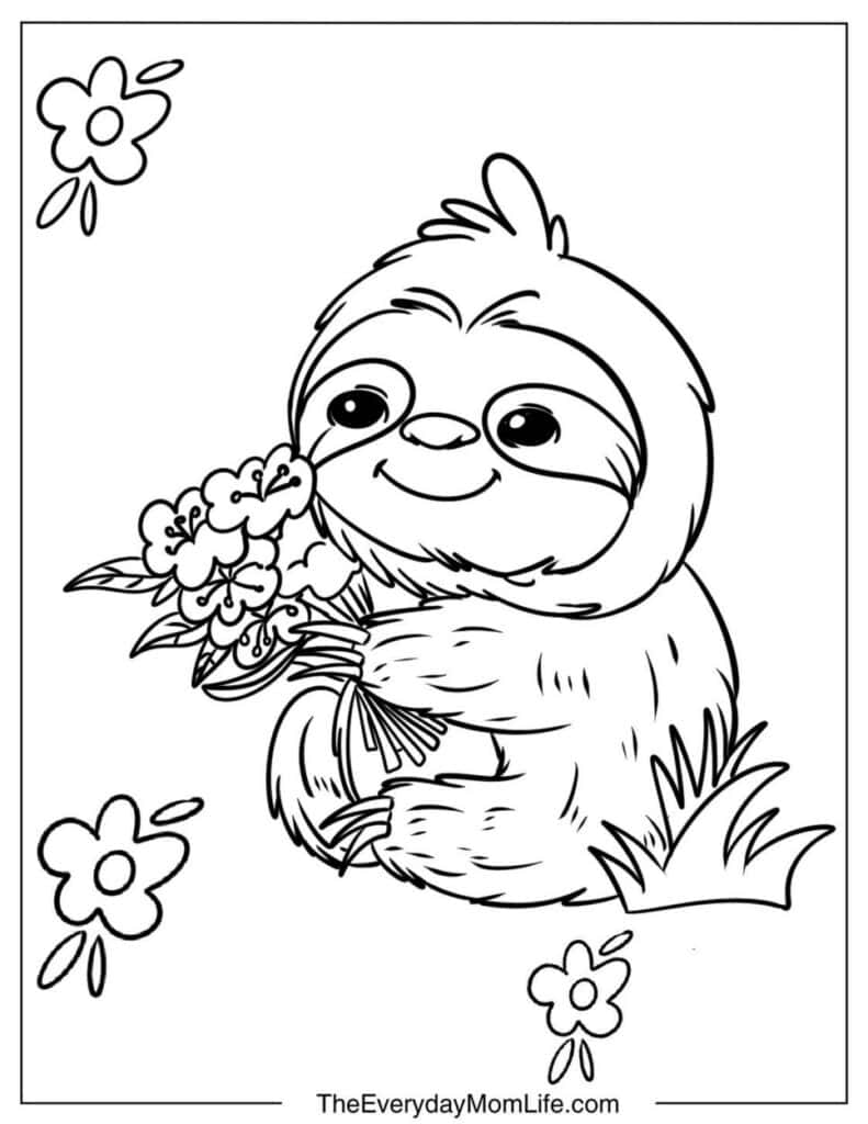 Sloth Holding a Flower