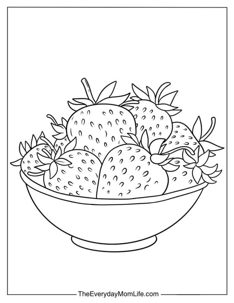 Strawberry in a Bowl Coloring Page