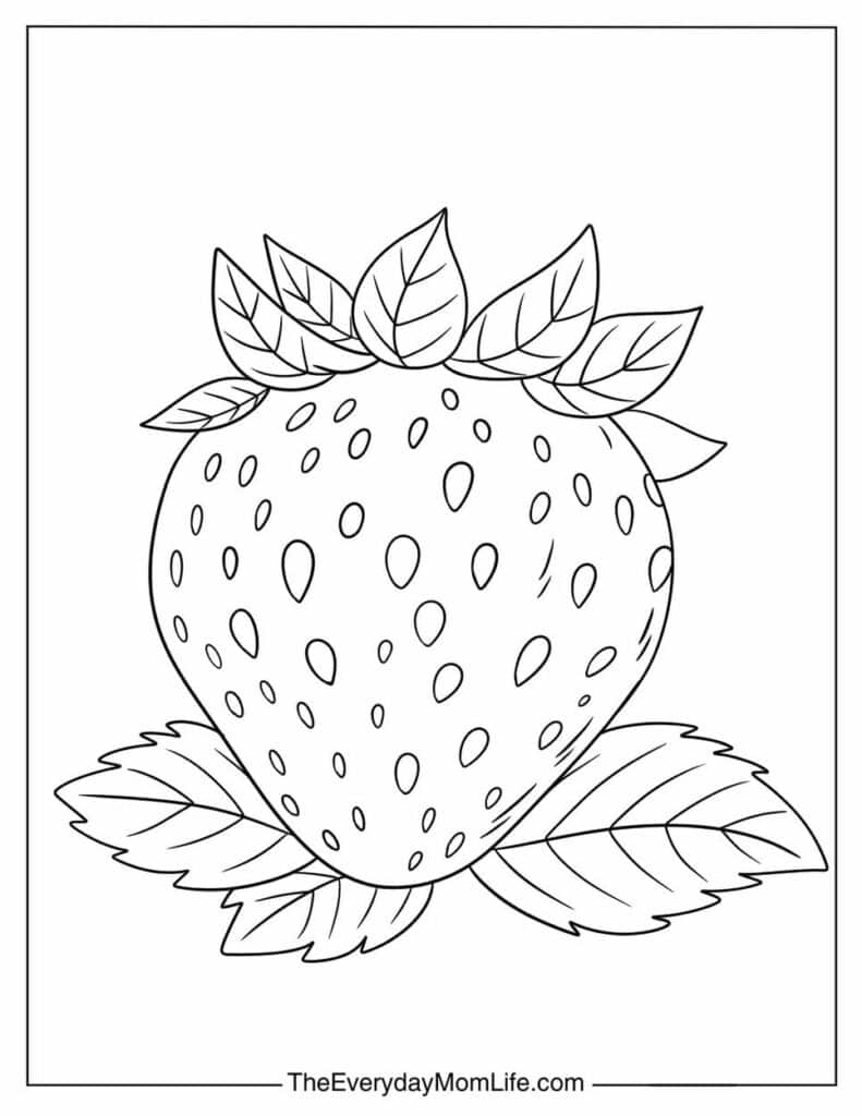 Strawberry with Leaves Coloring Page