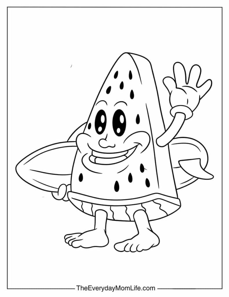 Watermelon Character with Surfboard