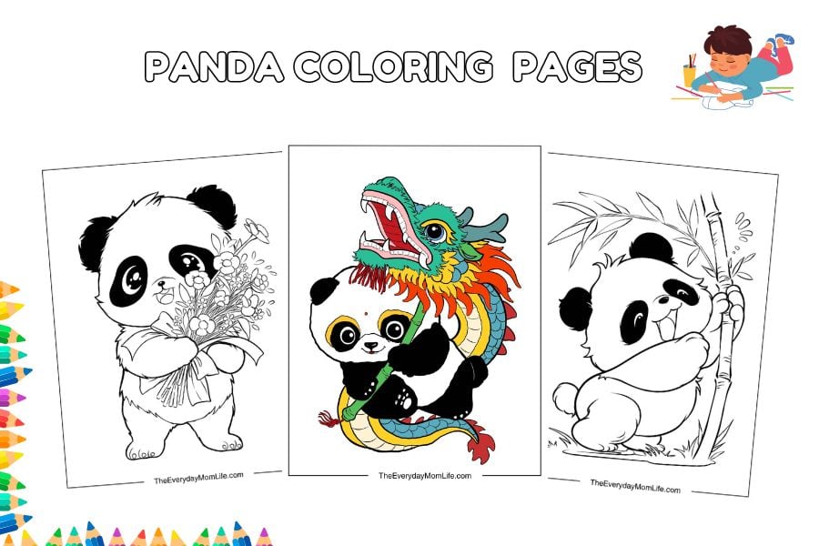 coloring pages of pandas and dragon